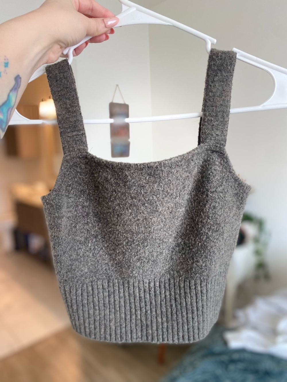 Brown Knit Cropped Tank Top